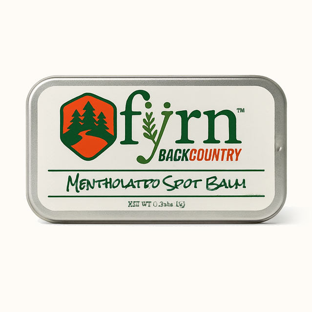 Fyrn Backcountry Mentholated Spot Balm tin on a white background