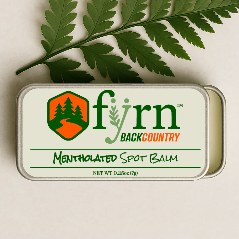 Fyrn Backcountry Mentholated Spot Balm used to soothe skin spots.