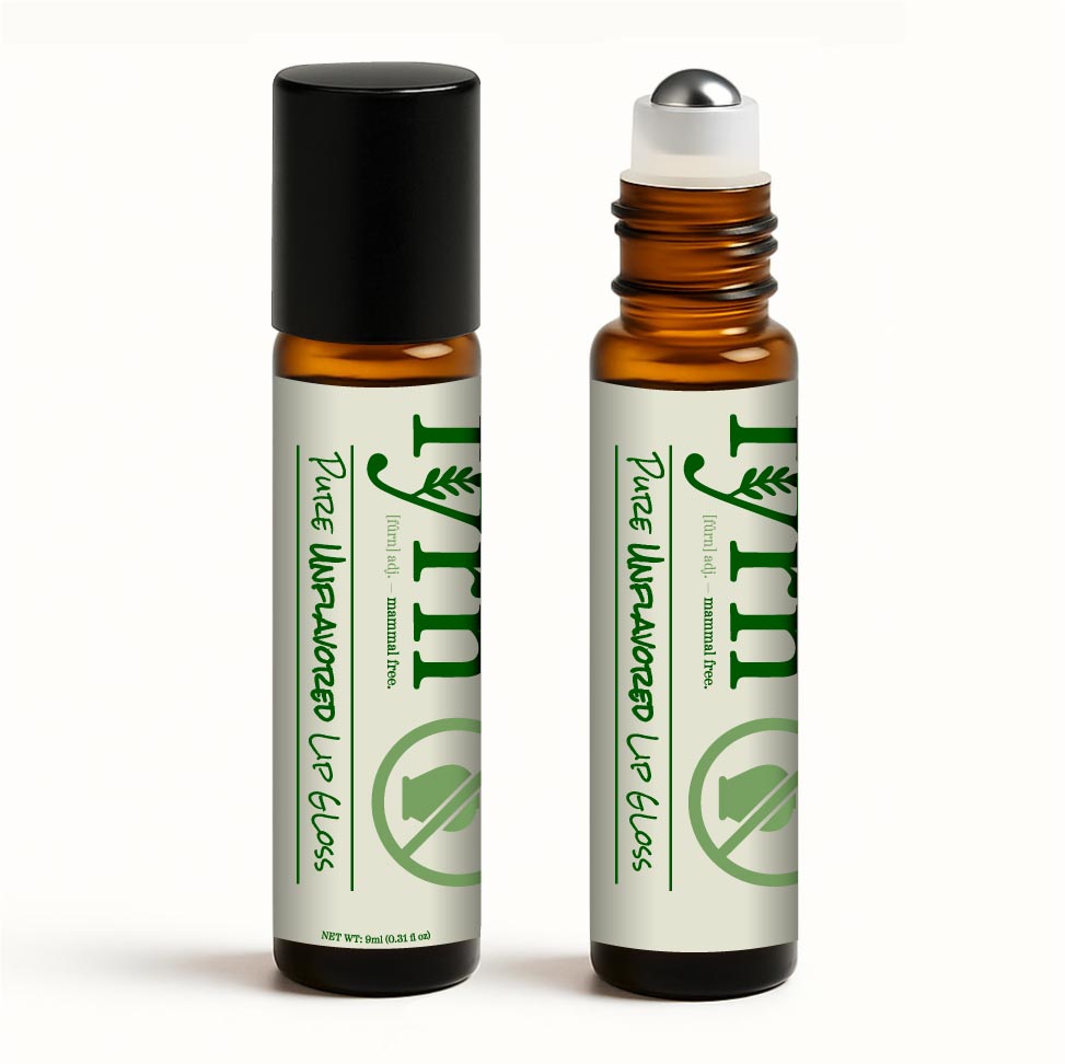 Two small amber glass bottles with black caps on a white background