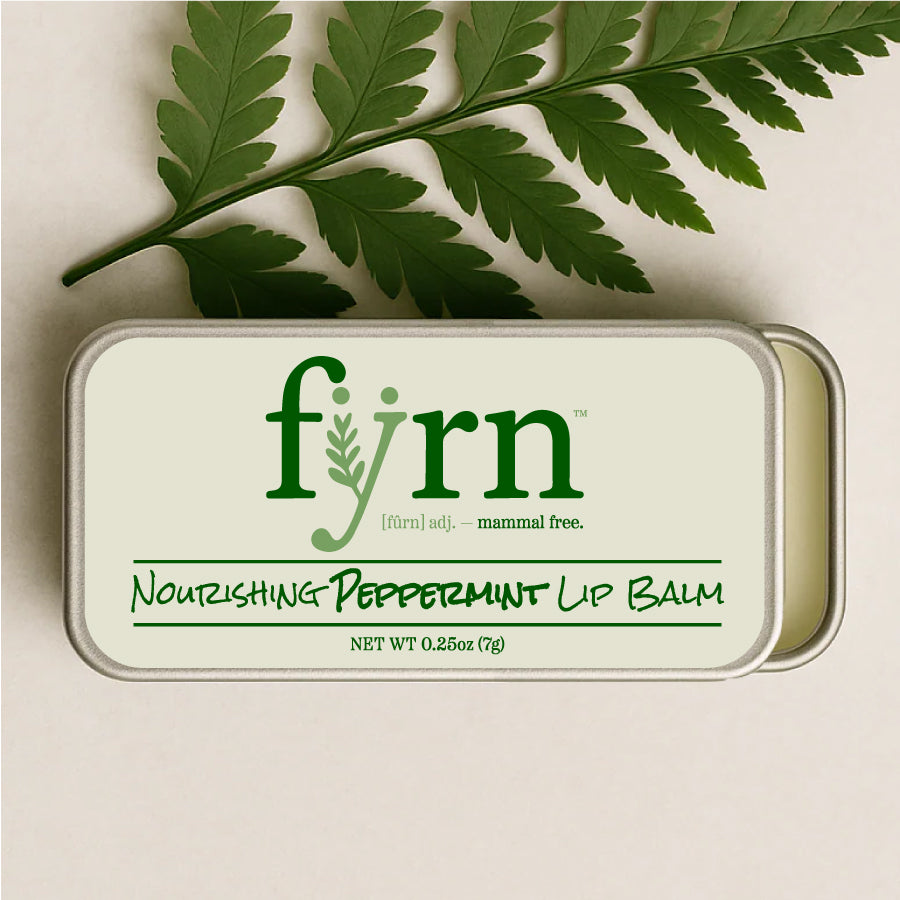 fyrn™ peppermint lip balm tin that is vegan and mammmal-free for alpha-gal