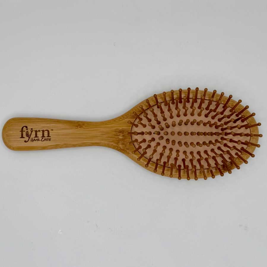 Fyrn™ Bamboo Medium Oval Hair Brush with cushioned base and wooden pins