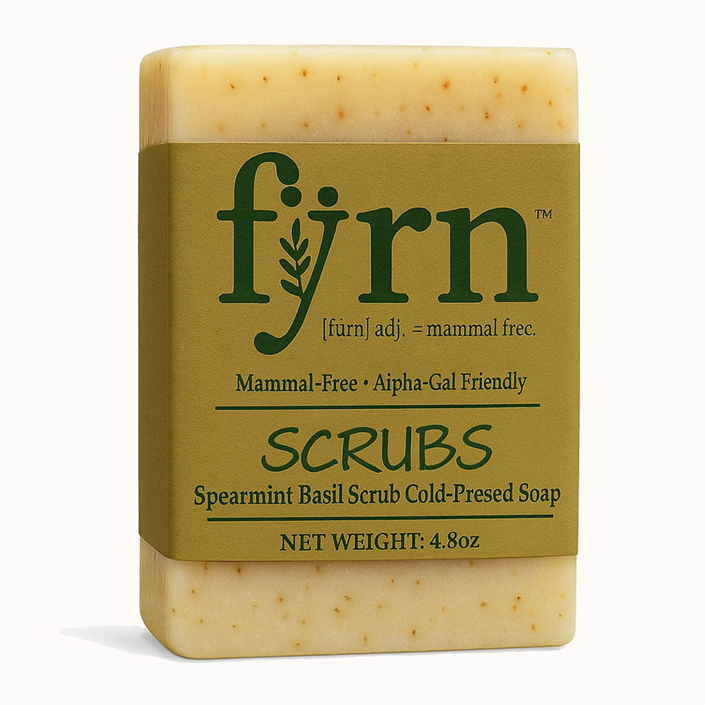 Bar of soap with 'fjrn' branding on a white background