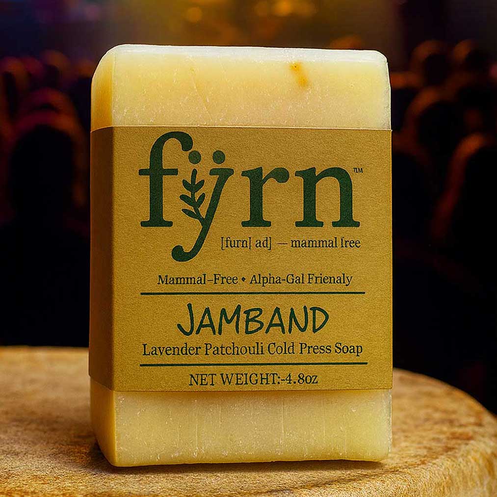 lavender patchouli bar soap that is vegan, mammal-free, and alpha-gal safe.