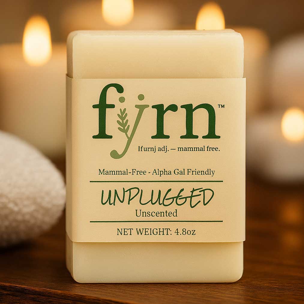 unscented bar soap that is vegan alpha-gal friendly and mammal safe.